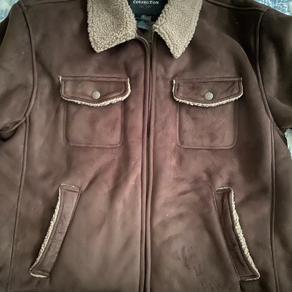 Covington Men's Brown faux suede Shearling Jacket - Picture 3 of 4